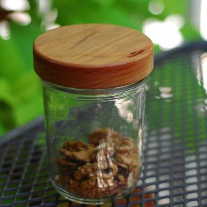 Three-pack Wooden Screw-top Wide Mouth Mason Jar..
