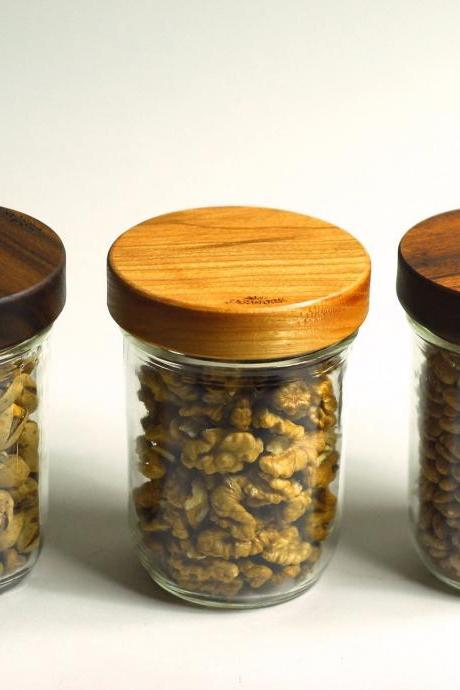 Three-pack Wooden Screw-top Wide Mouth Mason Jar Lids
